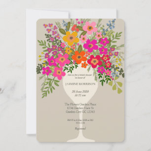 Colorful Floral Wine Glass Bridal Shower Invitation