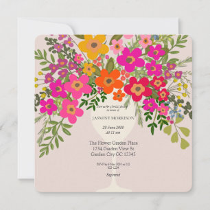 Colorful Floral Wine Glass Bridal Shower Save The Date