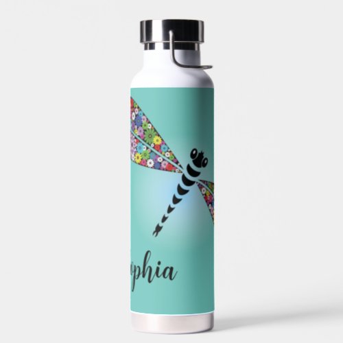 Colorful Floral_Winged Damselfly Dragonfly Design Water Bottle
