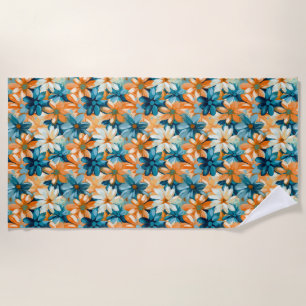 Colorful Floral With Blue, Orange, and Yellow Flow Beach Towel