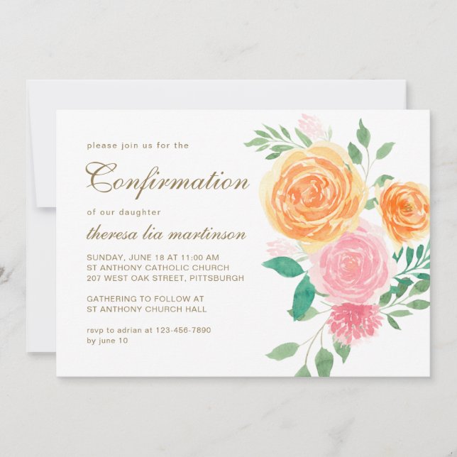 Colorful Floral with Cross Confirmation Invitation (Front)