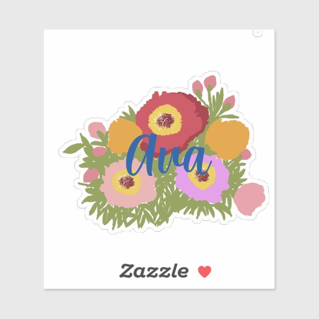 Colorful Floral With Custom Name Sticker (Sheet)