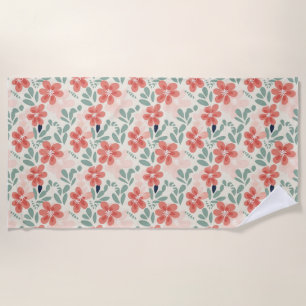Colorful Floral With Pink, Green, and Blue Flowers Beach Towel