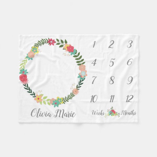 Colorful Floral Wreath Baby Milestone Blanket | Zazzle.com