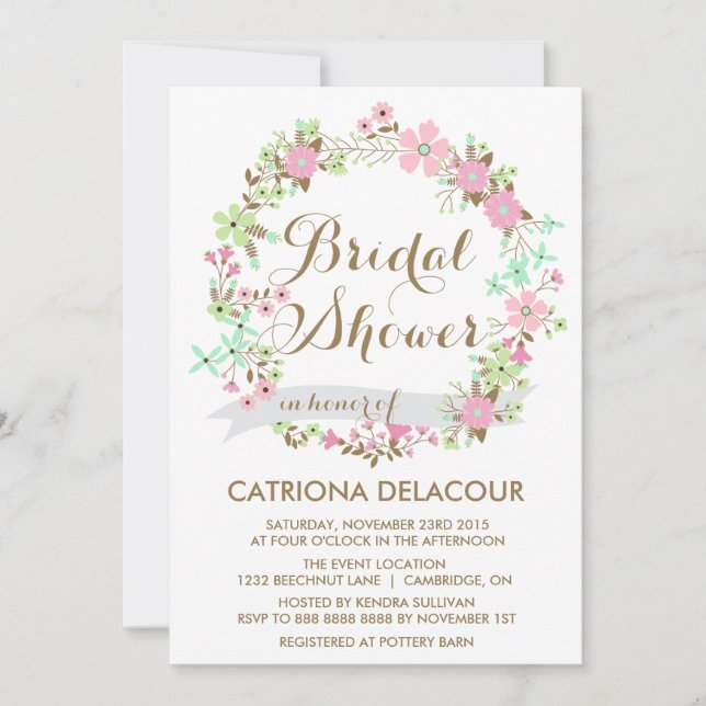 Colorful Floral Wreath Bridal Shower Invitation (Front)