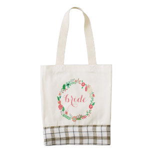 Colorful Floral Wreath Bride Text Zazzle HEART Tote Bag