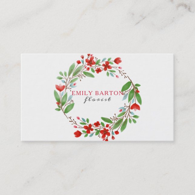 Colorful Floral Wreath Business Card (Front)