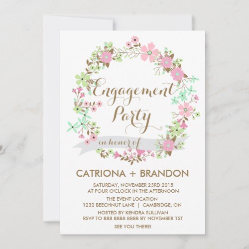 Colorful Floral Wreath Engagement Party Invitation