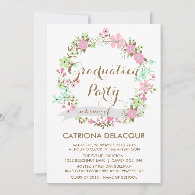 Colorful Floral Wreath Graduation Party Invitation (Front)