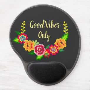 Colorful Floral Wreath Modern Good Vibes Gel Mouse Pad