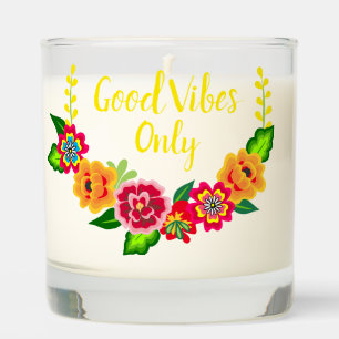 Colorful Floral Wreath Modern Good Vibes Scented Candle