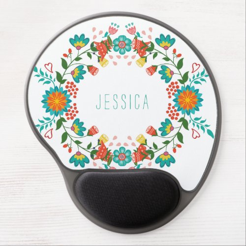 Colorful Floral Wreath Monogramed Gel Mouse Pad