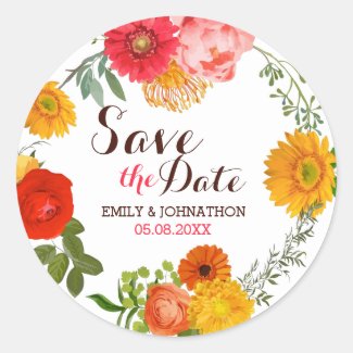 Colorful Floral Wreath- Save The Date