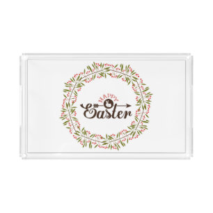 Colorful Floral Wreath With Bunny Acrylic Tray