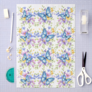Colorful Florals & Blue Butterfly Decoupage Paper
