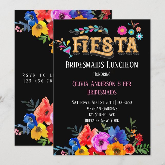 Colorful Florals Fiesta Bridesmaids Luncheon  Invitation (Front/Back)