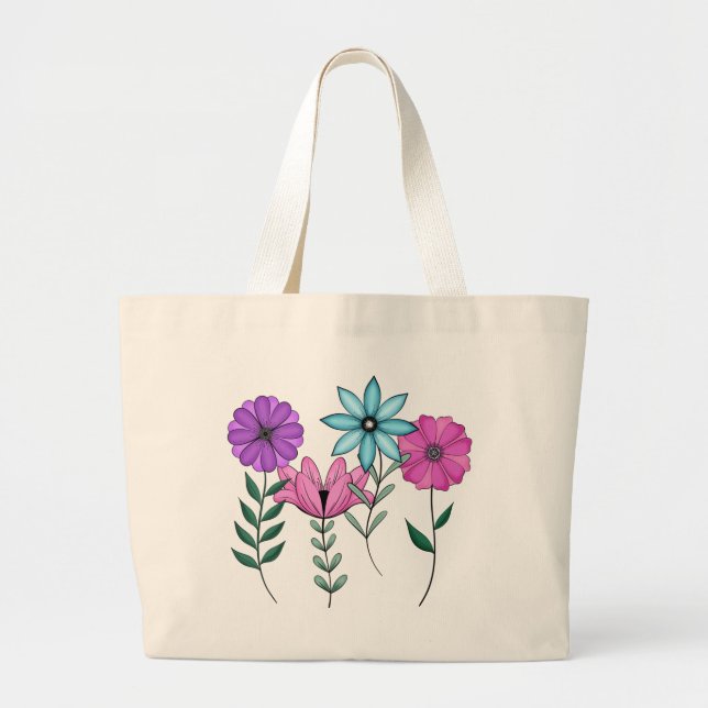 Colorful Florals Large Tote Bag (Front)