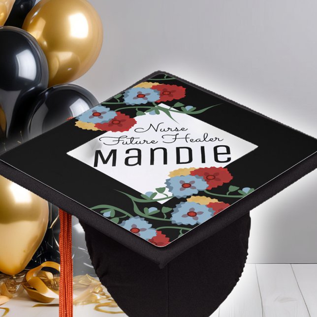 Colorful Florals Nurse Healer Graduation Cap Topper (Creator Uploaded)