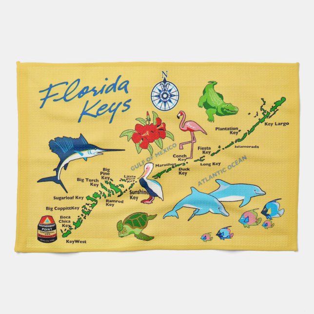 Colorful Florida Keys Map Kitchen towel (Horizontal)