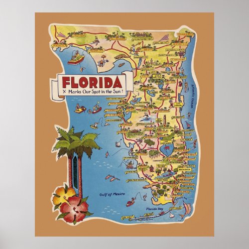 Colorful Florida Map Poster