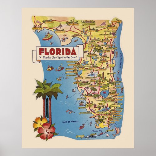 Colorful Florida Map Poster