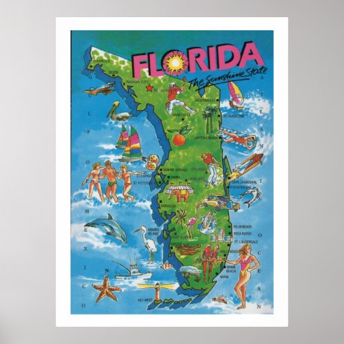 Colorful Florida Map Poster Print