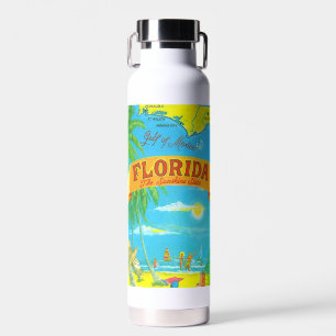 Colorful Florida Postcard Map Water Bottle