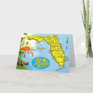 Colorful Florida Vintage Map Card