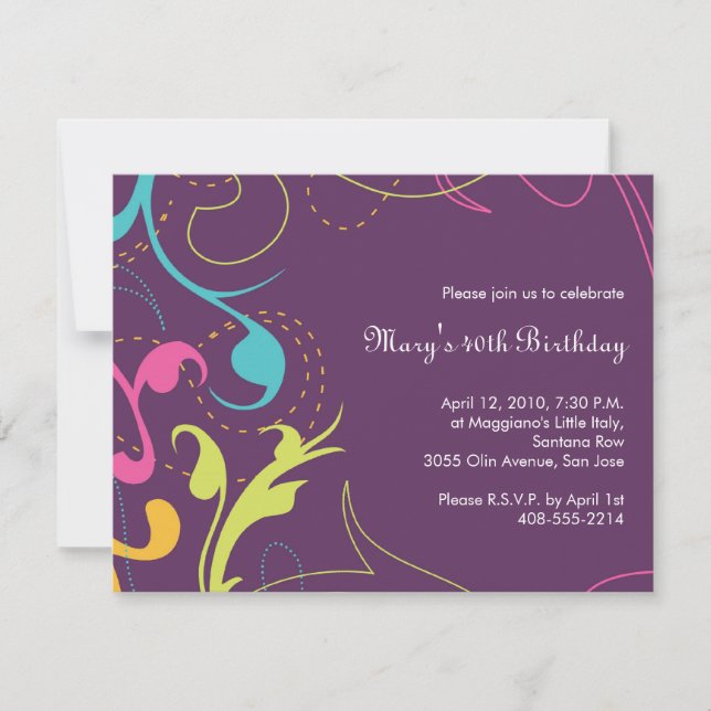 Colorful Flourishes Invitation - small plum (Front)