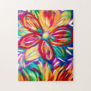 Colorful Flower Acrylic Paint Modern Floral Jigsaw Puzzle