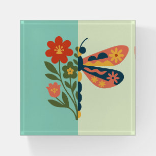 Colorful flower and butterfly graphic design paperweight