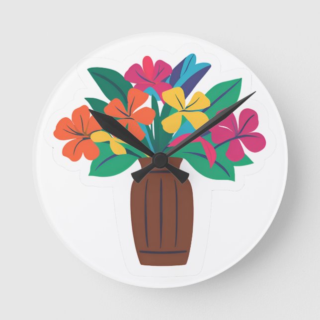 Colorful Flower Arrangement Round Clock (Front)