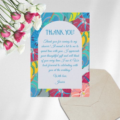 Colorful Flower Art Deco Vintage Bridal Shower Thank You Card