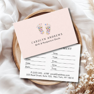 Colorful Flower Baby Footprint Logo Blush-Pink Appointment Card