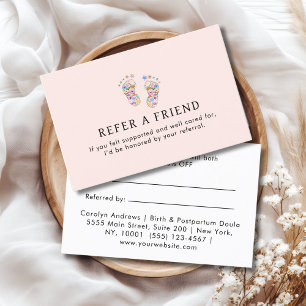 Colorful Flower Baby Footprint Logo  Referral Card