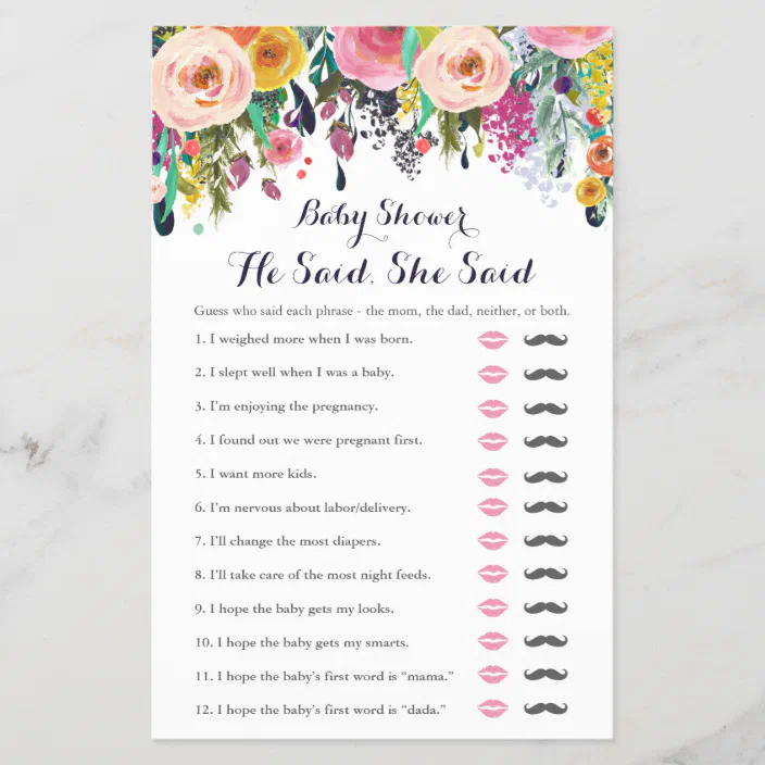 Colorful Flower Baby Shower He Said She Said Game Zazzle Com
