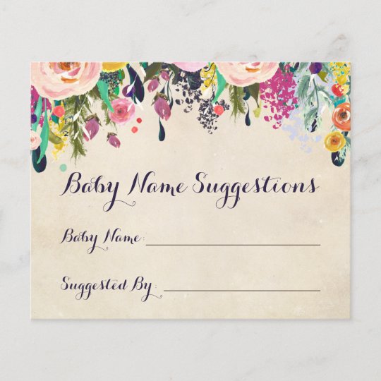 Colorful Flower Baby Shower Name Suggestion Cards