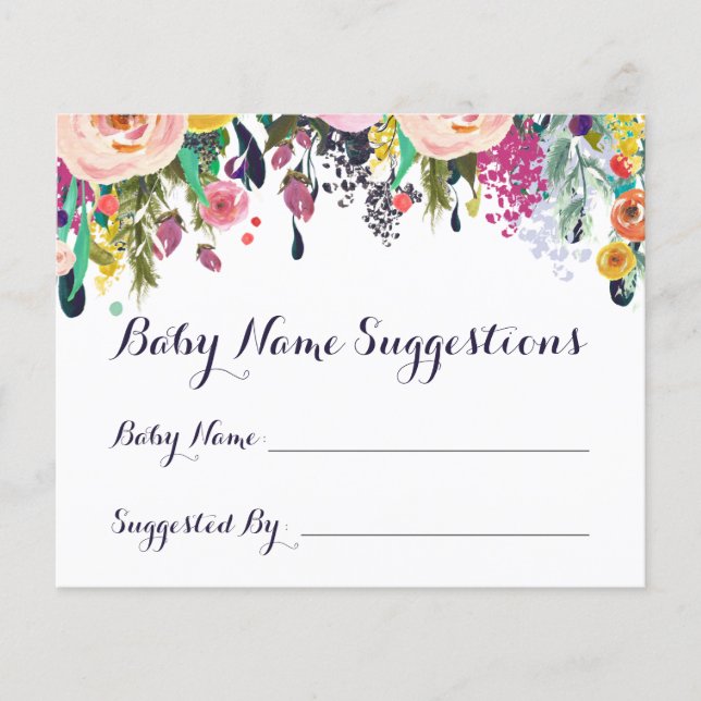 Colorful Flower Baby Shower Name Suggestion Cards (Front)