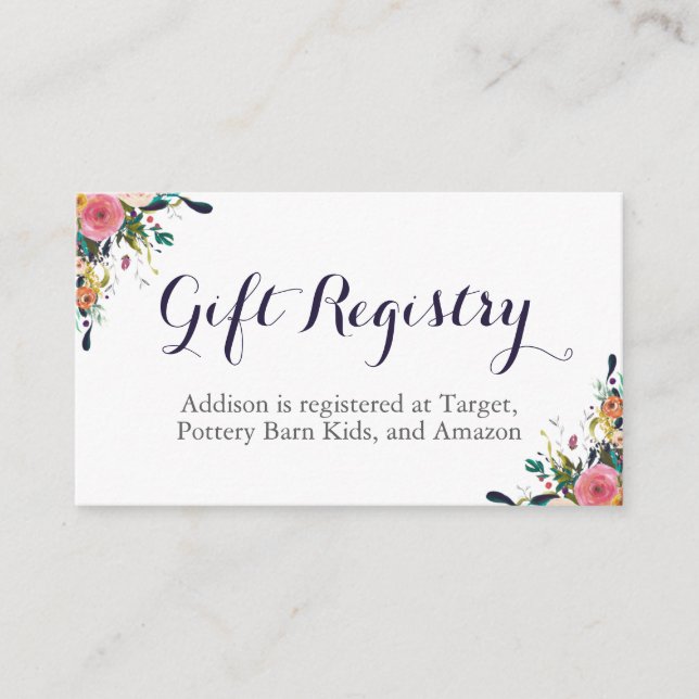 Colorful Flower Baby Shower Registry Insert Cards (Front)