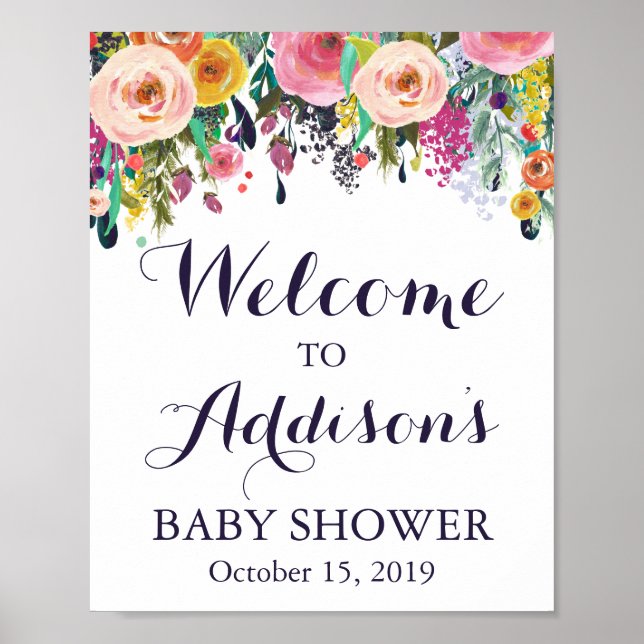 Colorful Flower Baby Shower Welcome Sign Poster (Front)