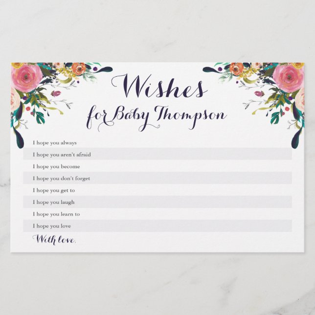 Colorful Flower Baby Shower Wishes for Baby Cards (Front)