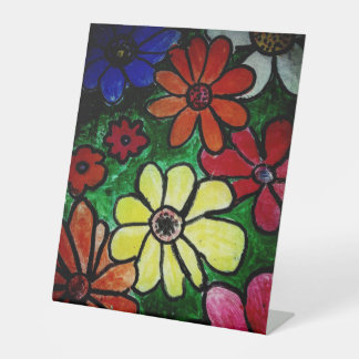 colorful flower bloom pedestal sign
