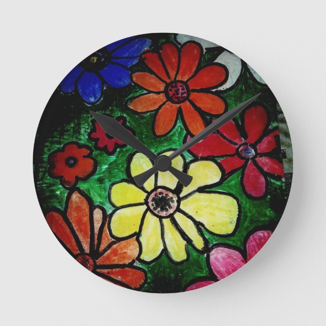 colorful flower bloom  round clock (Front)