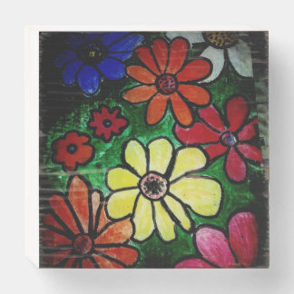 colorful flower bloom wooden box sign