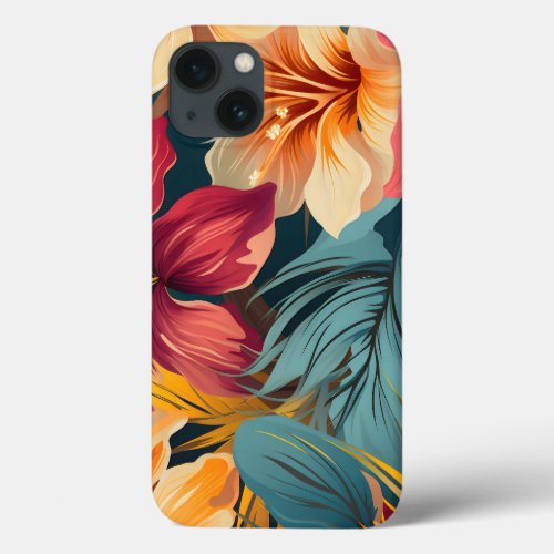 Colorful flower blooms and leaves iPhone 13 case