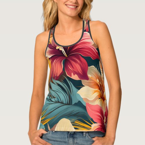 Colorful flower blooms and leaves tank top