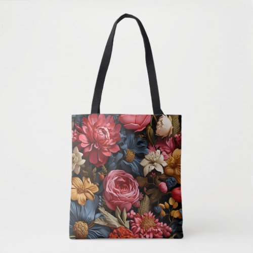 Colorful flower blooms and leaves tote bag