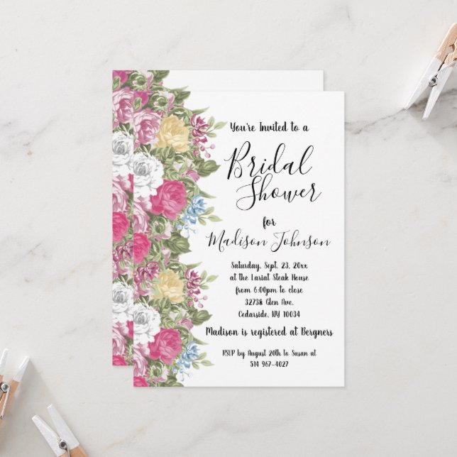 Colorful Flower Blooms Bridal Shower  Invitation (Front/Back In Situ)