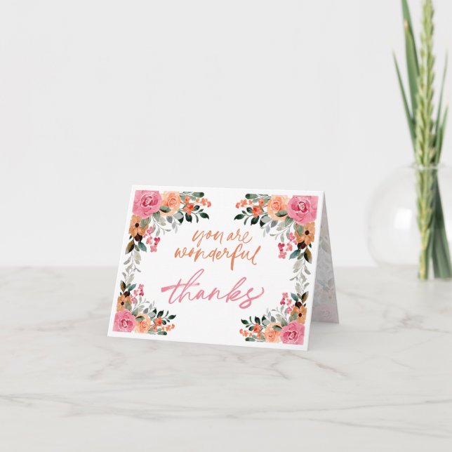 Colorful Flower Border Thank You Card (Front)