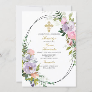 Colorful flower bouquet Baptism Spanish Invitation